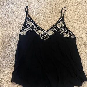 Eyeshadow Black Camisole with White Floral Embroidery